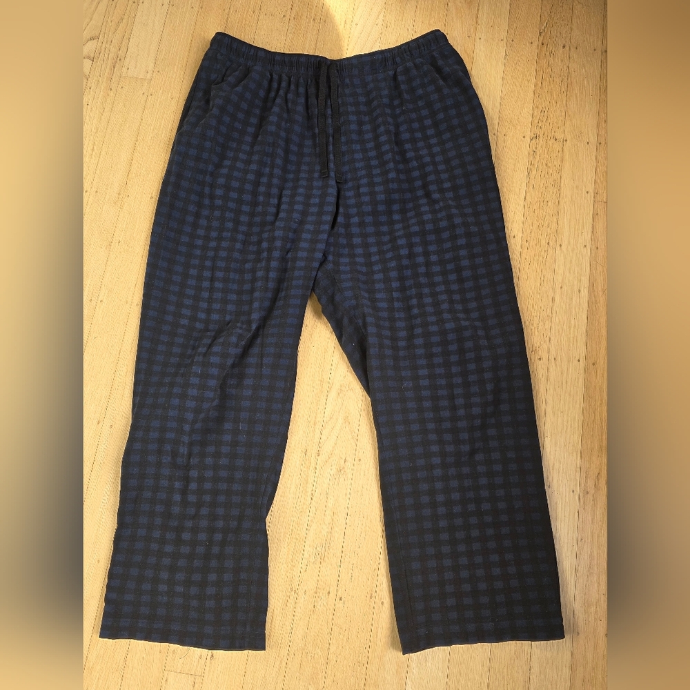 Nautica Blue & Black Checked Flannel Drawstring Lounge Pants with Pockets Size M